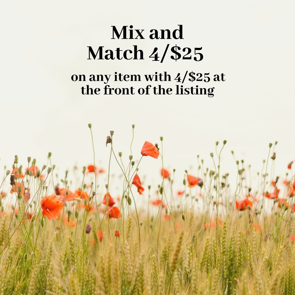 4/$25 on all items with 4/$25 at front of listing